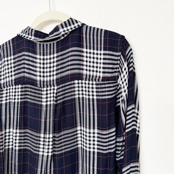 [Forever 21+] Navy Blue White Plaid Flannel Button Down Shirt Relaxed Fit Sz 1X - Picture 4 of 10